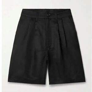 Anine Bing High Waisted “Carrie” pleated black twill shorts.